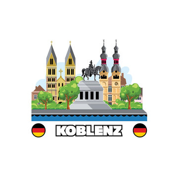 Koblenz city skyline with cityscape monuments and architecture.