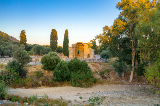 Basilica of Agios Titos with ancient roman ruins, Gortyna, Crete, Greece
