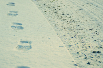 Footprints left in the snow