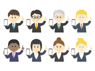 スマートフォンの画面を見せる人のイラストセット