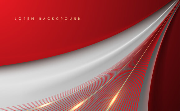 Abstract red and white background with gold lines