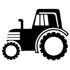 Agricultural vector icon of tractor. Silhouette illustration of farm machinery isolated on white background.