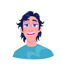 Illustration of a young man. Vector. Adult guy cartoon character for advertising and design. Bright positive image with big eyes. Profile avatar.