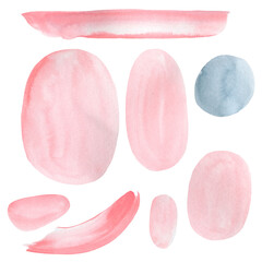 Pink Abstract watercolor circles, collage hand drawing