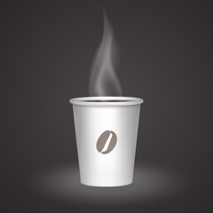 Open paper cup with hot drink, Hot coffee in white paper cup, realistic vector illustration