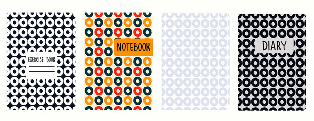 Set of cover page vector templates based on seamless patterns with hand drawn rings. Perfect for exercise books, notebooks, diaries, presentations