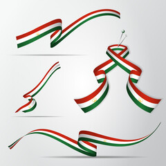 Flag of Tajikistan. 4th of November. Set of realistic wavy ribbons in colors of tajik flag. Independence day. National symbol. Vector illustration. EPS10.