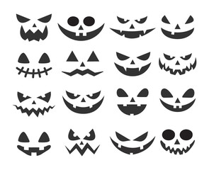 Set of Halloween pumpkins cut isolated on white background.  Creepy pumpkins cut  silhouette. Halloween concept. Vector stock