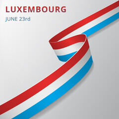 Flag of Luxembourg. 23rd of June. Realistic wavy ribbon in colors of luxemburg flag. Independence day. National symbol. Vector illustration. EPS10.