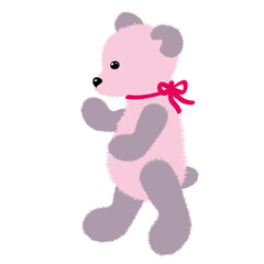 Soft plush toy pink teddy bear with ribbon. Vector illustration
