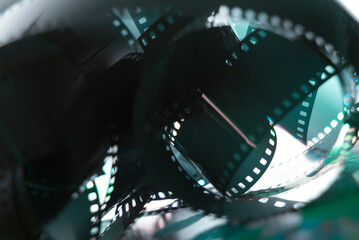 35mm negative film background. Photographic film background in focus and blur.