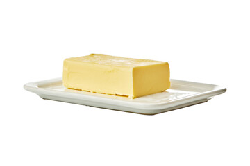 butter in white ceramic butter-dish on white background