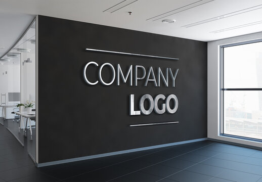Metallic Logo in Office Mockup