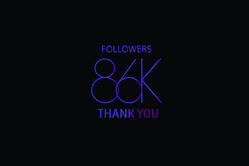 86K, 86.000 Followers Luxury Black Purple Thank you anniversary, minimalist logo, jubilee on black background for Social Media - Vector