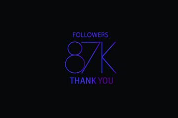 87K,87.000 Followers Luxury Black Purple Thank you anniversary, minimalist logo, jubilee on black background for Social Media - Vector