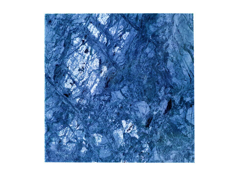 blue marble sample in square shape isolated on white background with clipping path. abstract aqua fluid blue mabling texture.