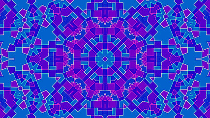 Abstract geometric concentric kaleidoscope background with bright-coloured accent lines