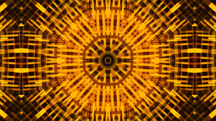 Abstract geometric kaleidoscope background ornament with concentric golden bar elements