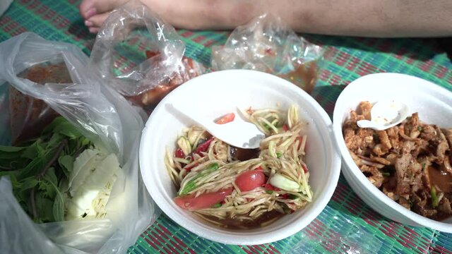 Somtum, street food by the sea, popular food Phuket Thailand
