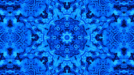 Fairy winter kaleidoscope ornament background with concentric cobalt blue gradient elements