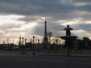 Fototapeta na wymiar The Eiffel Tower seen from the Place de la Concorde. Paris, France.