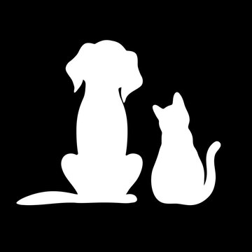 illustration of silhouettes of a dog and a cat on a black background