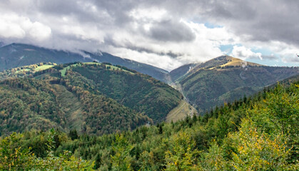 Green Spring Slovakia mountain nature landscape with sun