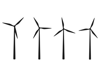 Silhouettes of wind turbine isolated on white background. Vector illustration © Dinara