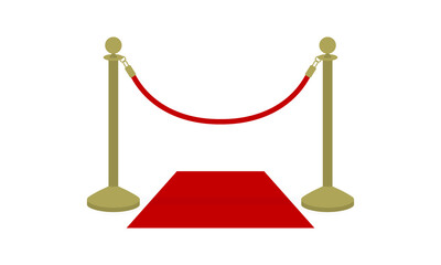 Fence posts with rope and red carpet on a white background