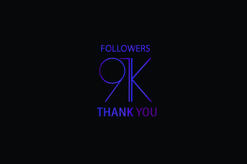 91K, 91.000 Followers Luxury Black Purple Thank you anniversary, minimalist logo, jubilee on black background for Social Media - Vector