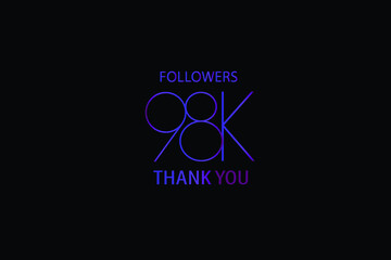 98K, 98.000 Followers Luxury Black Purple Thank you anniversary, minimalist logo, jubilee on black background for Social Media - Vector
