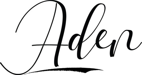 Aden -Male Name Cursive Calligraphy on White Background