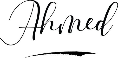 Ahmed -Male Name Cursive Calligraphy on White Background