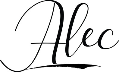 Alec -Male Name Cursive Calligraphy on White Background