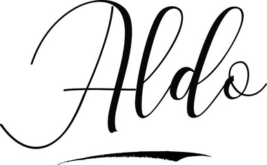 Aldo -Male Name Cursive Calligraphy on White Background