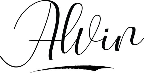 Alvin -Male Name Cursive Calligraphy on White Background