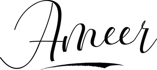 Fototapeta premium Ameer -Male Name Cursive Calligraphy on White Background