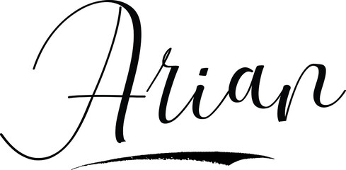 Arian -Male Name Cursive Calligraphy on White Background