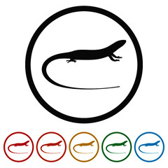 Lizard with long tail ring icon, color set