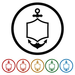 Anchor and shield ring icon, color set
