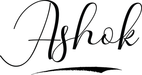 Ashok -Male Name Cursive Calligraphy on White Background