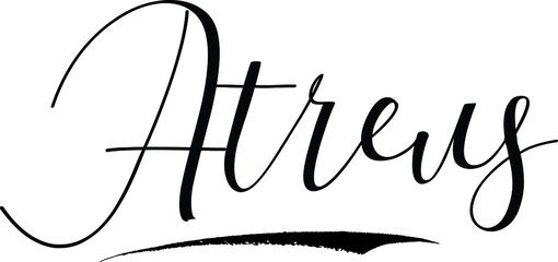 Atreus -Male Name Cursive Calligraphy on White Background