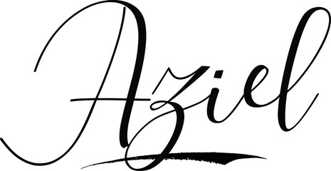 Aziel -Male Name Cursive Calligraphy on White Background