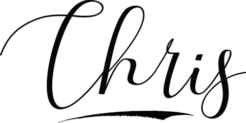 Chris -Male Name Cursive Calligraphy on White Background