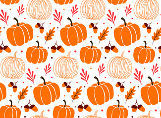 Autumn seamless pattern with pumpkin 
