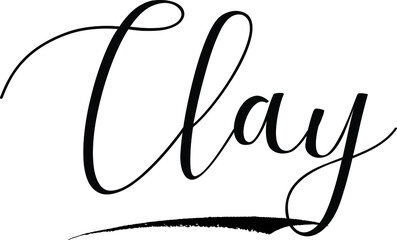 Clay -Male Name Cursive Calligraphy on White Background