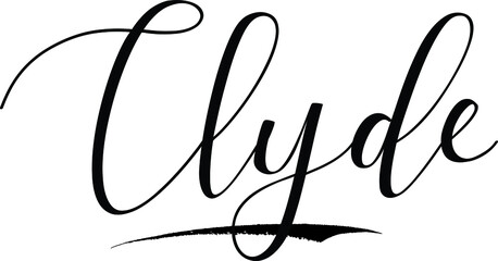 Clyde -Male Name Cursive Calligraphy on White Background