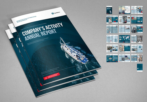 Annual Report in Dark Blue and Navy with Red Accents 