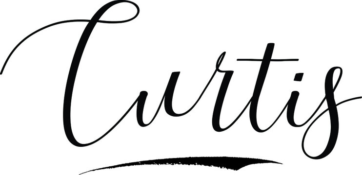 Curtis -Male Name Cursive Calligraphy on White Background