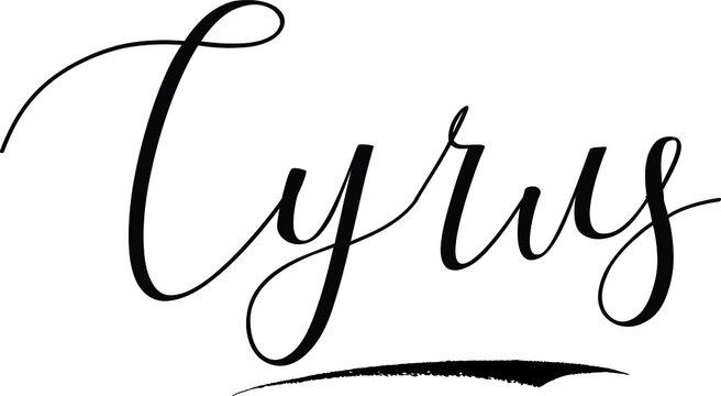 Cyrus -Male Name Cursive Calligraphy on White Background